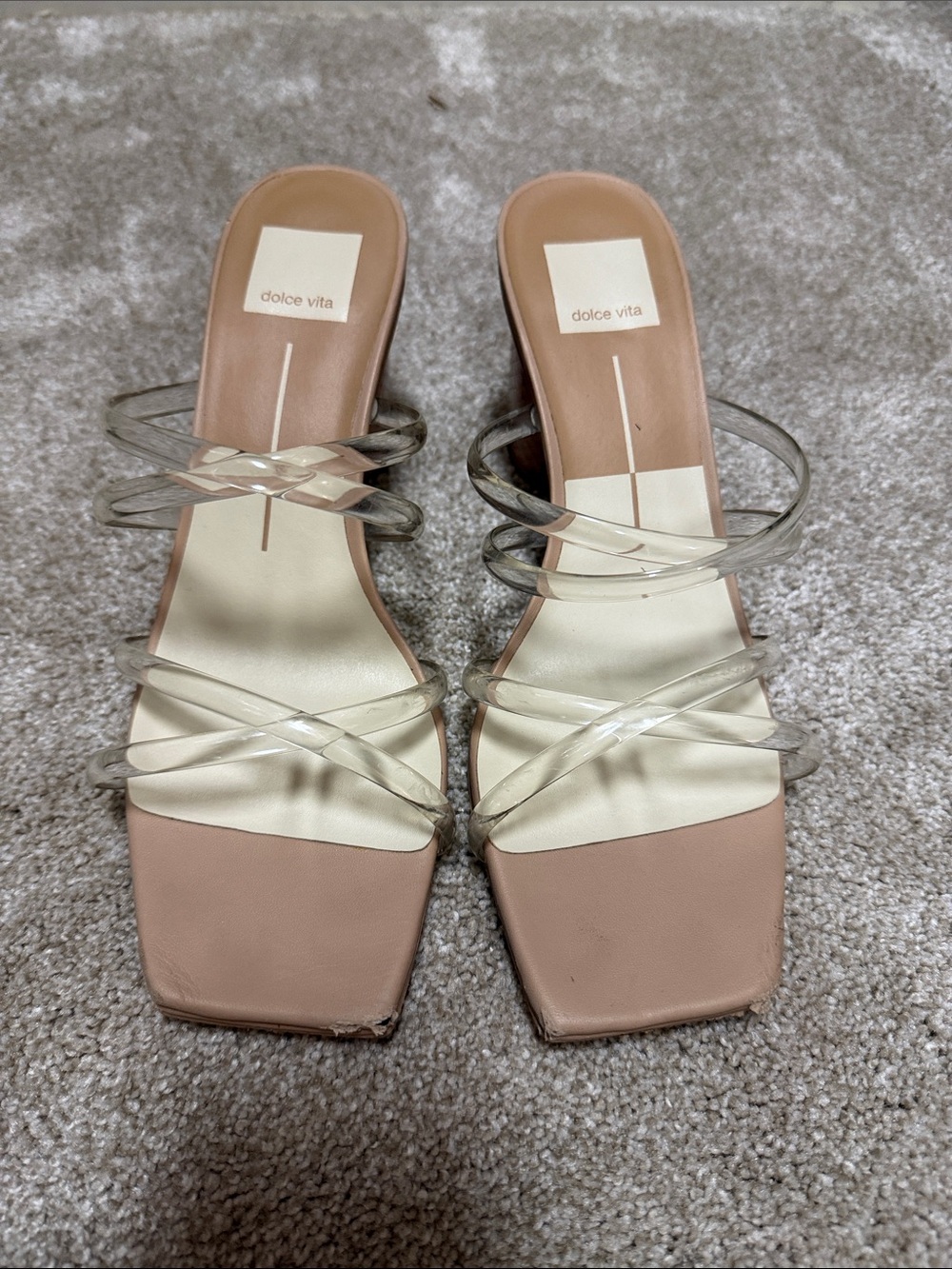 Dolce Vita Blush Square-Toe Clear-Strap Slide Sandals